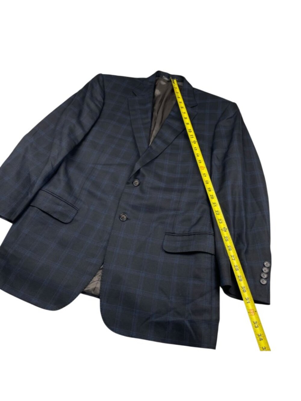 Corneliani Men's Wool/Cashmere Blazer Black/Blue Windowpane Plaid • Italy • 44R - Picture 8 of 12